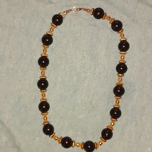 Wooden Bead with Golden Trim Necklace